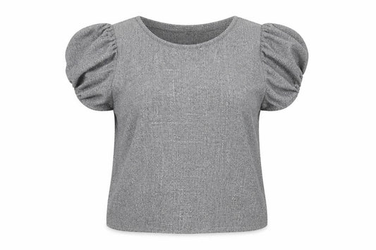 Front view of ASOS women’s grey viscose basic t-shirt, size UK 18, off the shoulder