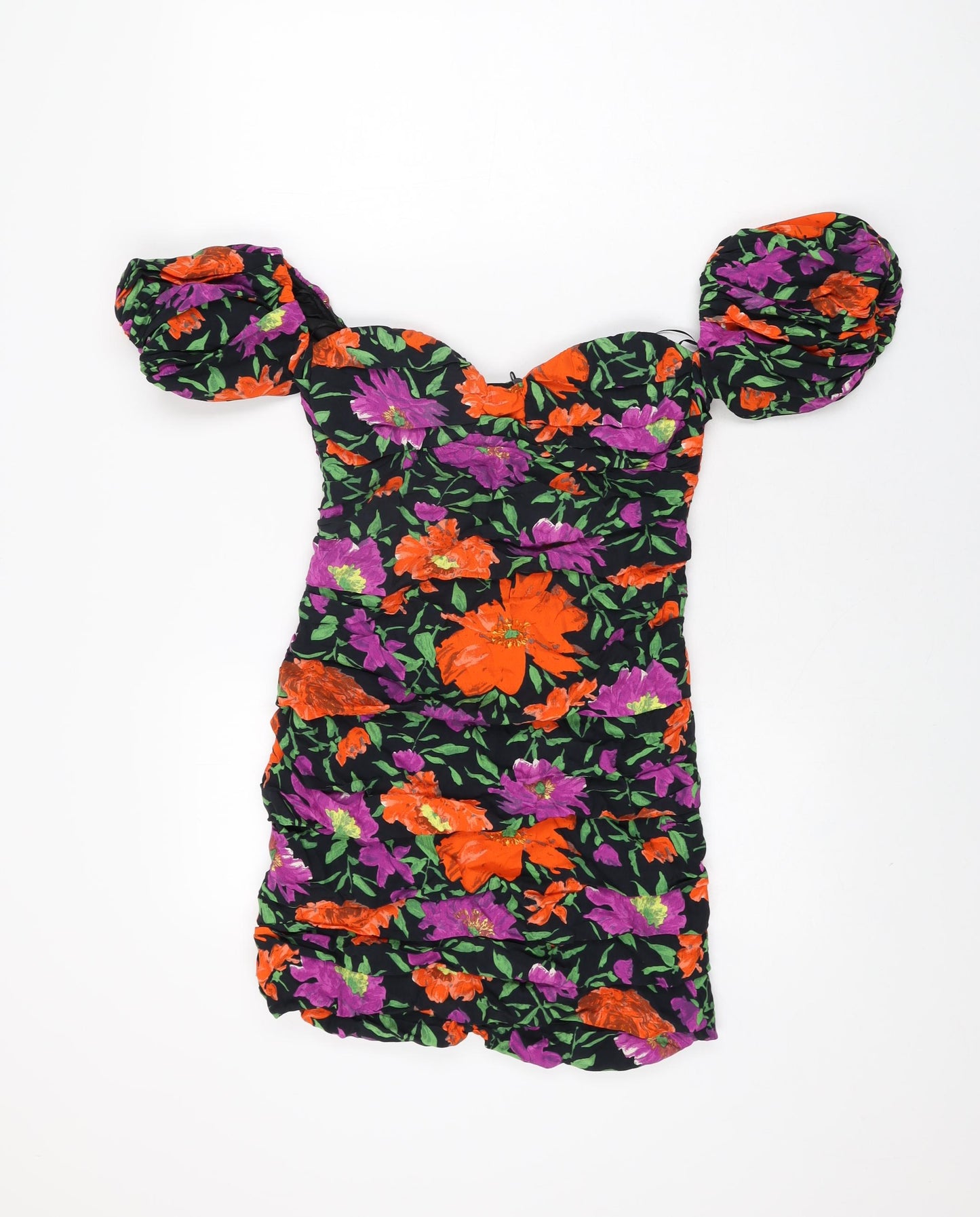 Zara Womens Black Floral Viscose Mini Size M Sweetheart Zip