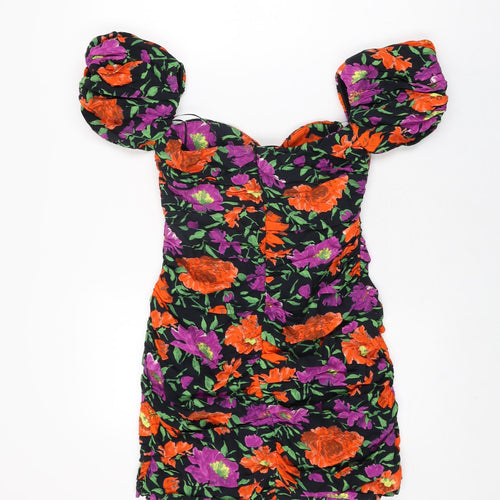 Zara Womens Black Floral Viscose Mini Size M Sweetheart Zip
