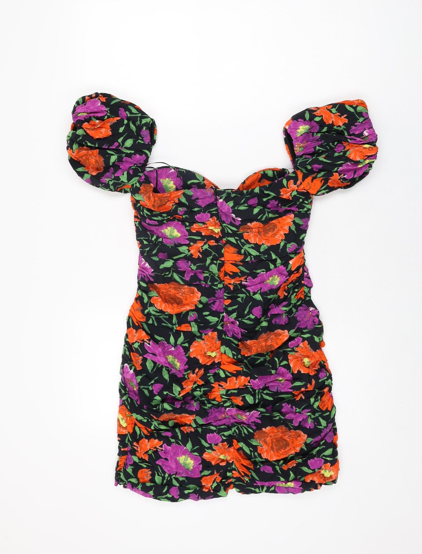 Zara Womens Black Floral Viscose Mini Size M Sweetheart Zip