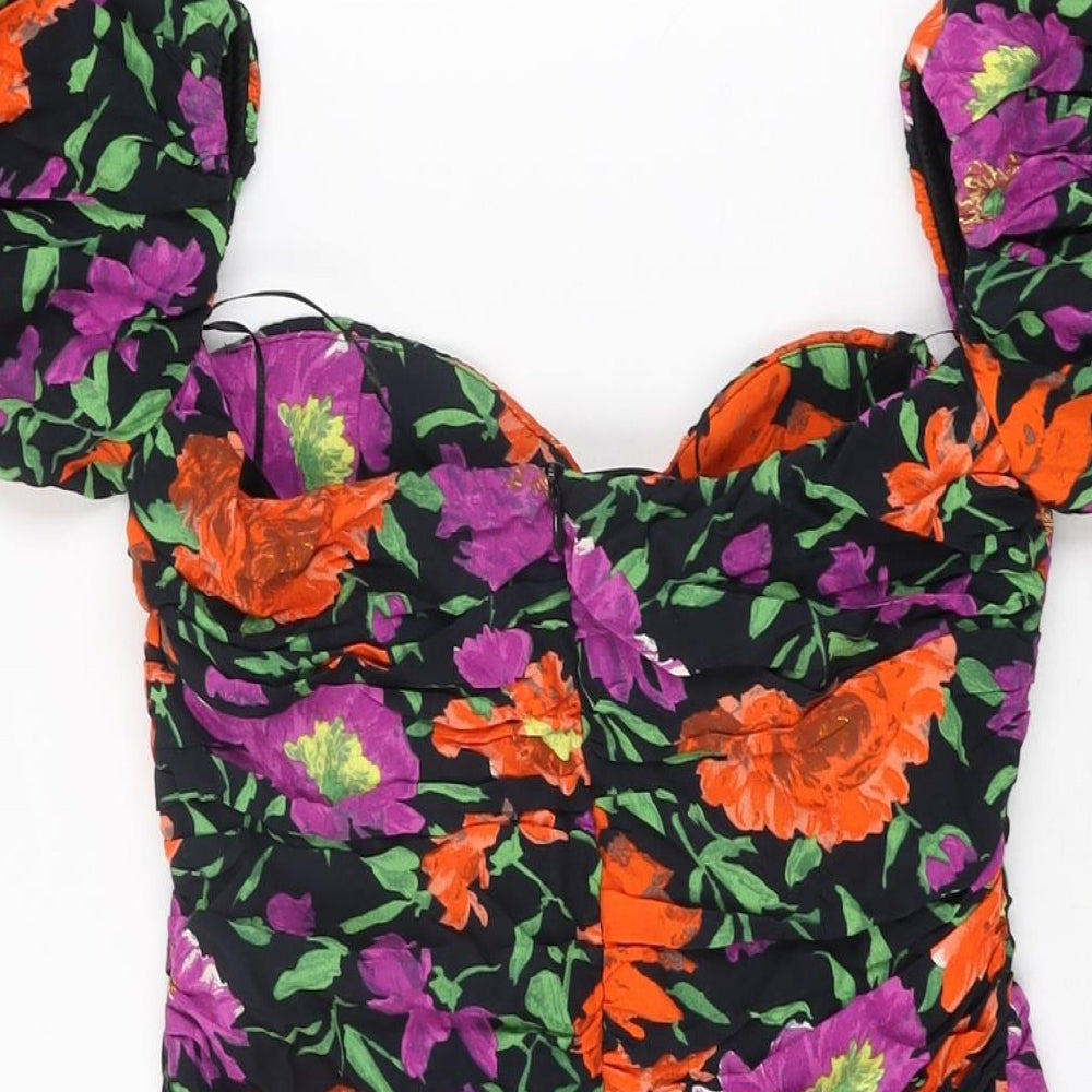 Zara Womens Black Floral Viscose Mini Size M Sweetheart Zip