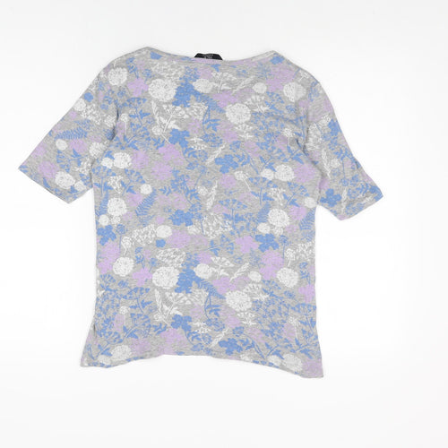 Isle Womens Grey Floral Cotton Basic T-Shirt Size S Round Neck