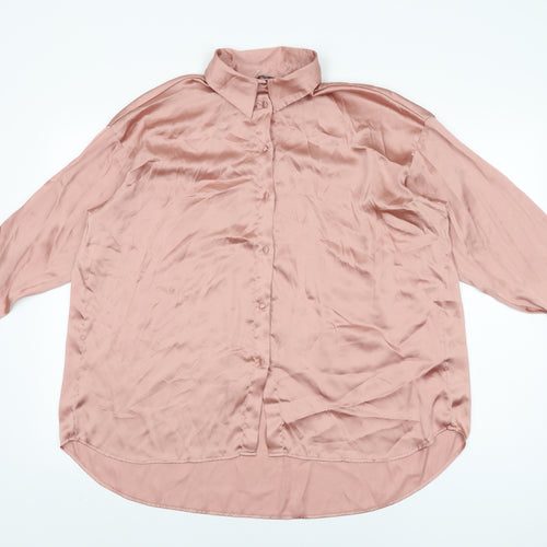 Zara Womens Pink Polyester Basic Button-Up Size L Collared