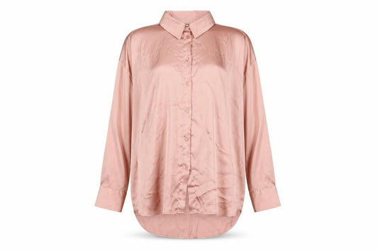 Front view of Zara women’s pink polyester basic button-up, size L, collared