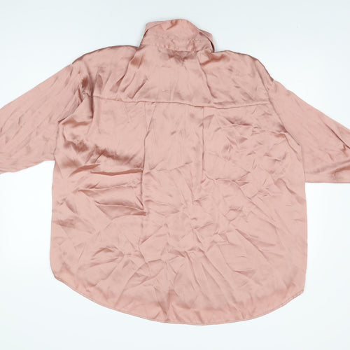 Zara Womens Pink Polyester Basic Button-Up Size L Collared