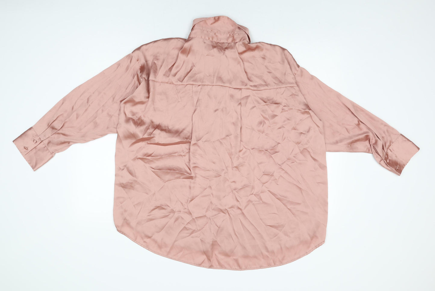 Zara Womens Pink Polyester Basic Button-Up Size L Collared