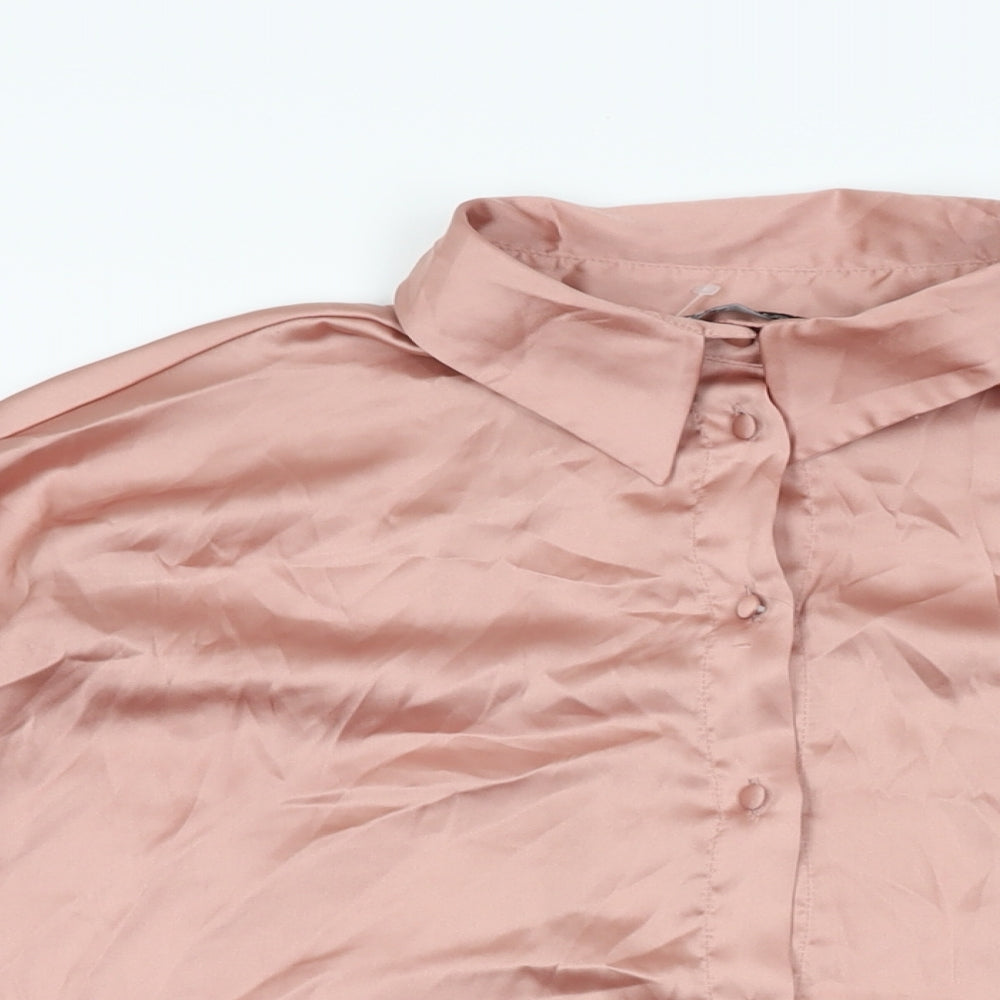 Zara Womens Pink Polyester Basic Button-Up Size L Collared