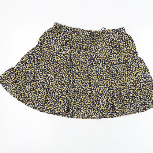 Pieces Womens Blue Floral Polyester Swing Skirt Size M Drawstring
