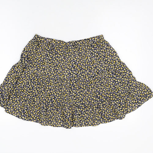 Pieces Womens Blue Floral Polyester Swing Skirt Size M Drawstring