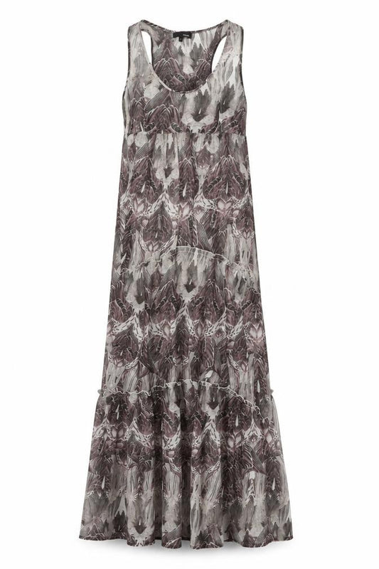 Front view of Next women’s grey geometric polyester maxi, size UK 10, scoop neck pullover