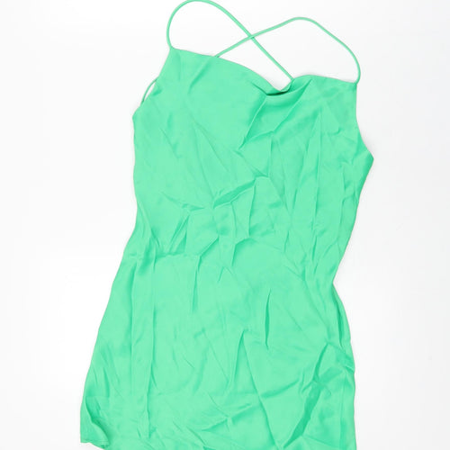 Zara Womens Green Viscose Basic T-Shirt Size XS Cowl Neck