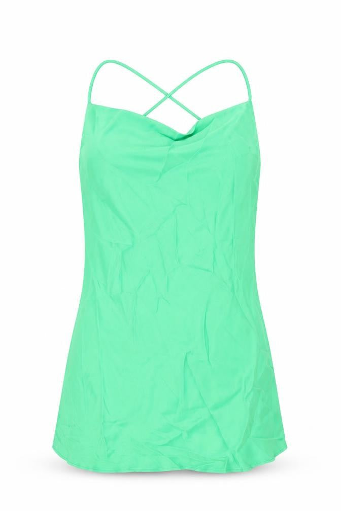 Front view of Zara women’s green viscose basic t-shirt, size XS, cowl neck