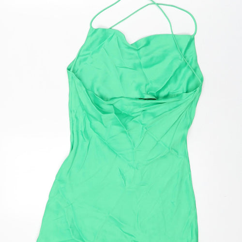 Zara Womens Green Viscose Basic T-Shirt Size XS Cowl Neck