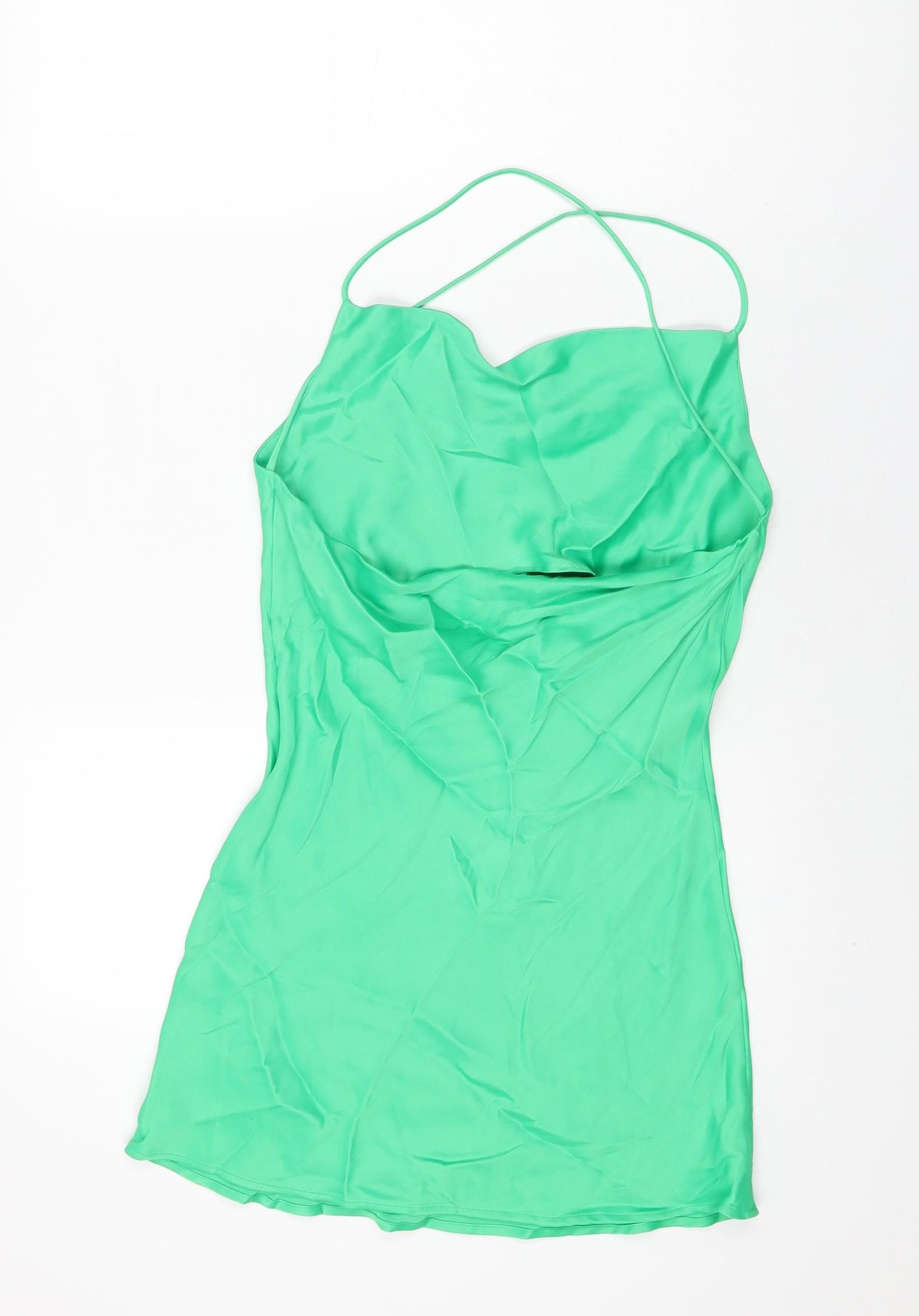 Zara Womens Green Viscose Basic T-Shirt Size XS Cowl Neck