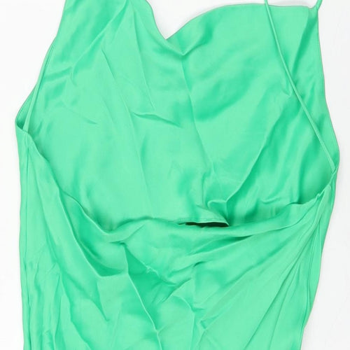 Zara Womens Green Viscose Basic T-Shirt Size XS Cowl Neck