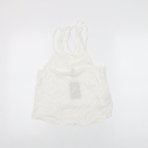 H&M Womens White Viscose Basic T-Shirt Size S Round Neck