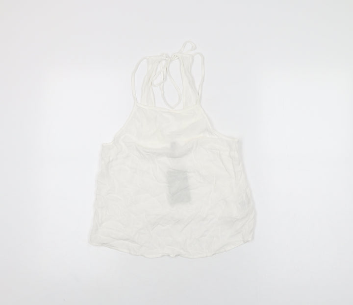 H&M Womens White Viscose Basic T-Shirt Size S Round Neck