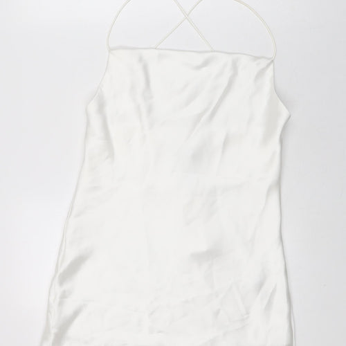 Zara Womens White Polyester Basic T-Shirt Size M Cowl Neck