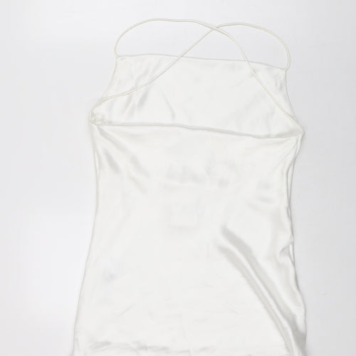 Zara Womens White Polyester Basic T-Shirt Size M Cowl Neck