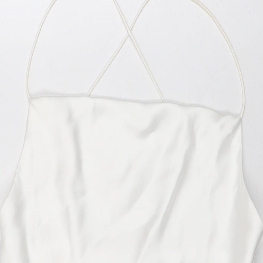 Zara Womens White Polyester Basic T-Shirt Size M Cowl Neck