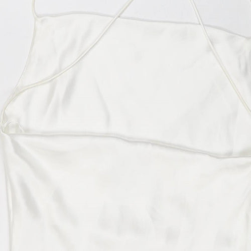 Zara Womens White Polyester Basic T-Shirt Size M Cowl Neck