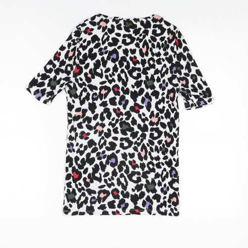 Marks and Spencer Womens White Animal Print Cotton Basic T-Shirt Size 8 Round Neck