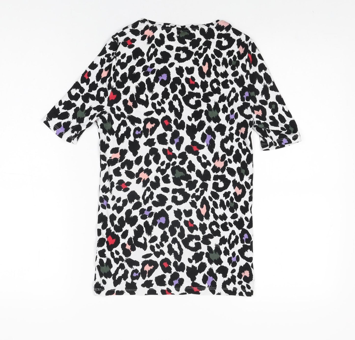 Marks and Spencer Womens White Animal Print Cotton Basic T-Shirt Size 8 Round Neck