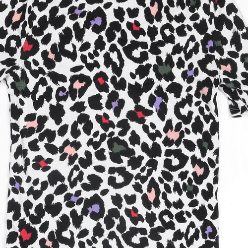 Marks and Spencer Womens White Animal Print Cotton Basic T-Shirt Size 8 Round Neck
