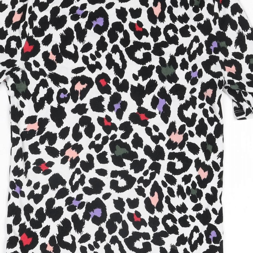 Marks and Spencer Womens White Animal Print Cotton Basic T-Shirt Size 8 Round Neck