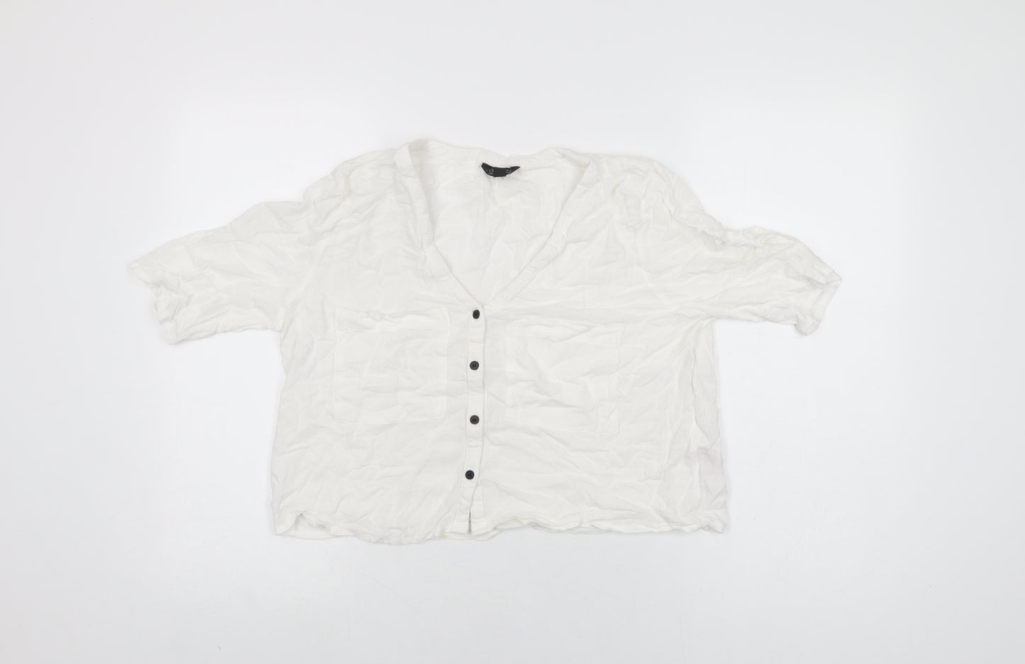 Topshop Womens White Viscose Basic Button-Up Size 12 V-Neck