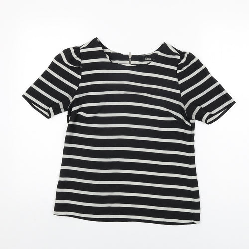 Oasis Womens Black Striped Polyester Basic T-Shirt Size 8 Round Neck