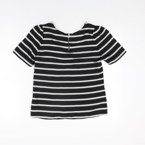 Oasis Womens Black Striped Polyester Basic T-Shirt Size 8 Round Neck