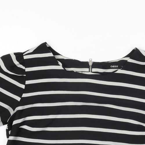 Oasis Womens Black Striped Polyester Basic T-Shirt Size 8 Round Neck
