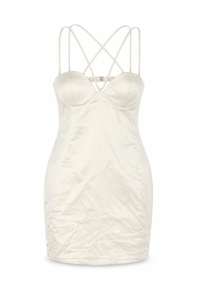 Front view of Zara women’s beige polyester mini, size S, v-neck zip