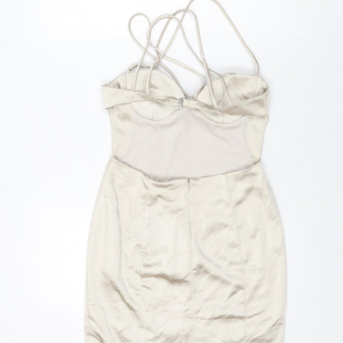 Zara Womens Beige Polyester Mini Size S V-Neck Zip