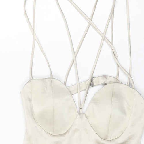 Zara Womens Beige Polyester Mini Size S V-Neck Zip