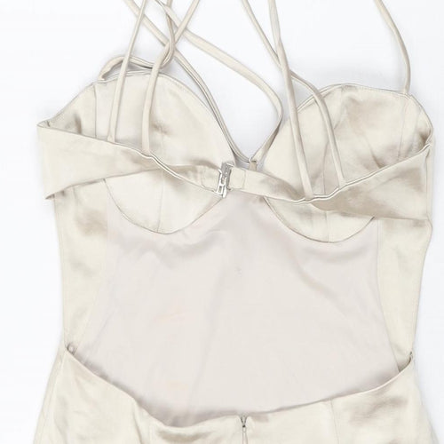 Zara Womens Beige Polyester Mini Size S V-Neck Zip