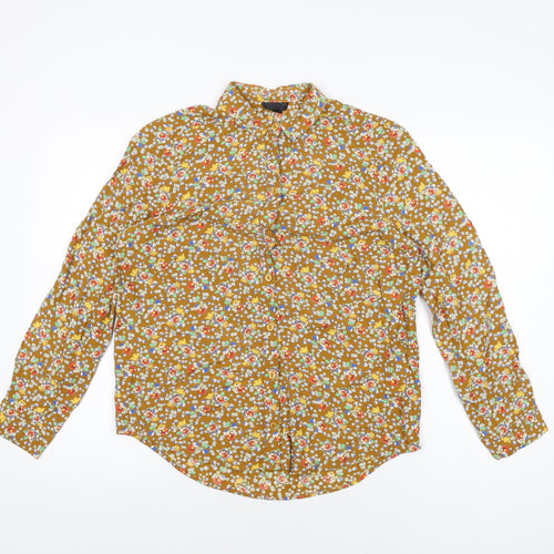Topshop Womens Brown Floral Viscose Basic Button-Up Size 8 Collared