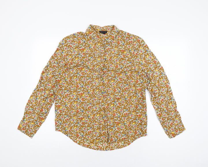 Topshop Womens Brown Floral Viscose Basic Button-Up Size 8 Collared