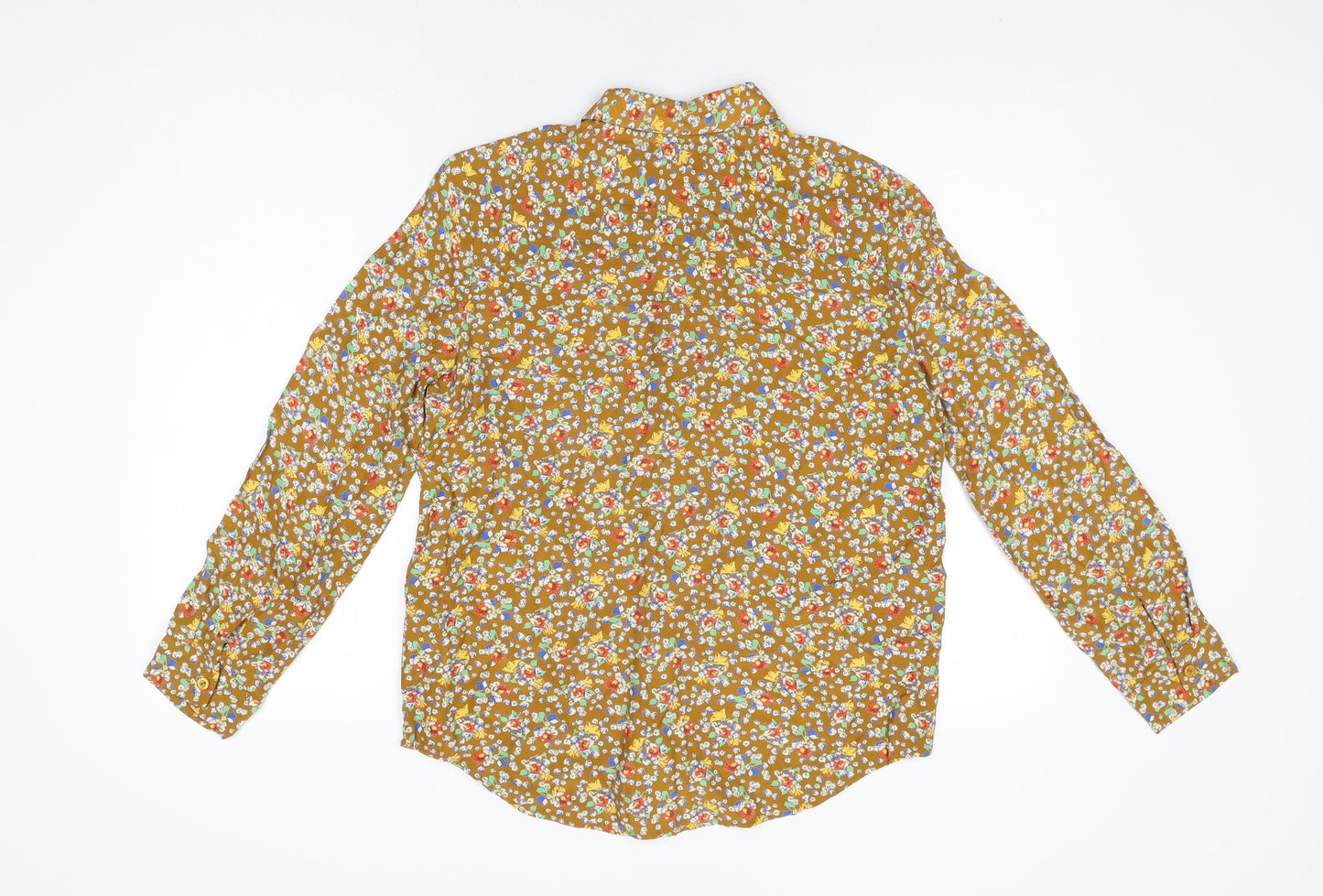 Topshop Womens Brown Floral Viscose Basic Button-Up Size 8 Collared