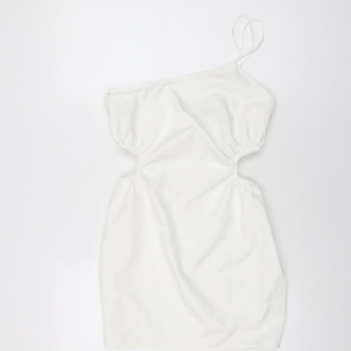 Zara Womens White Polyester Mini Size S One Shoulder Zip