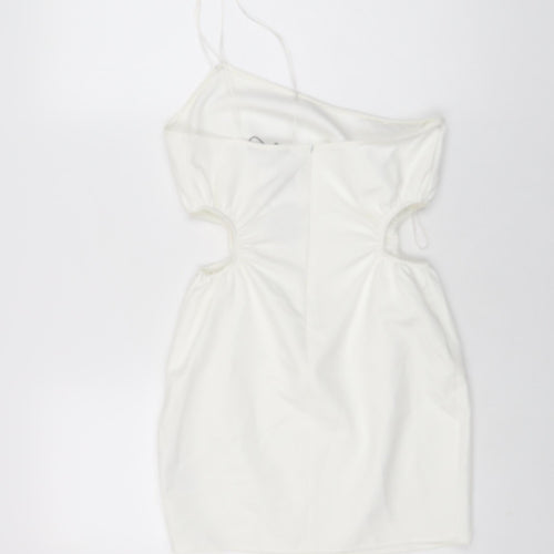 Zara Womens White Polyester Mini Size S One Shoulder Zip