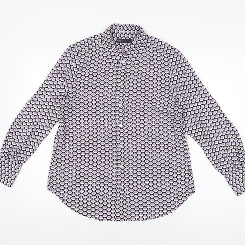 Marks and Spencer Womens Purple Geometric Polyester Basic Button-Up Size 10 Collared