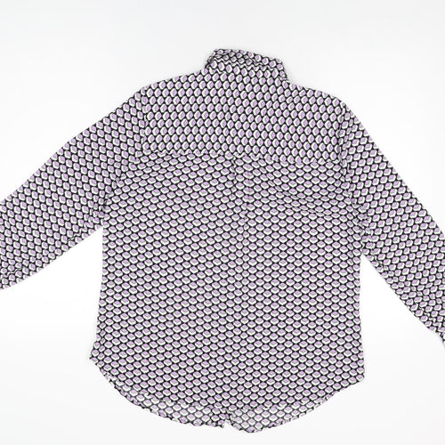 Marks and Spencer Womens Purple Geometric Polyester Basic Button-Up Size 10 Collared