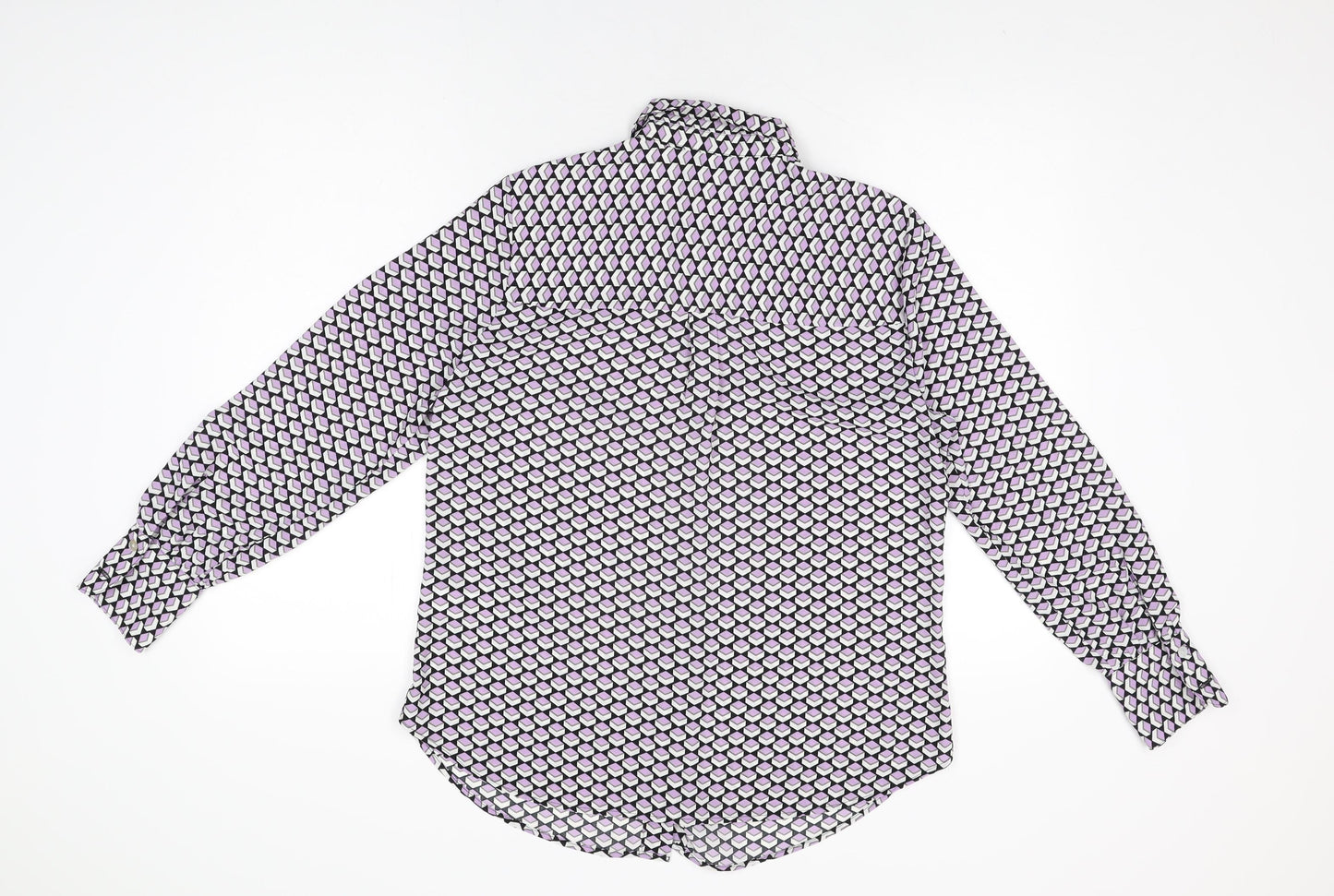 Marks and Spencer Womens Purple Geometric Polyester Basic Button-Up Size 10 Collared