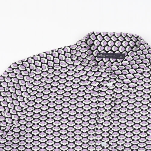 Marks and Spencer Womens Purple Geometric Polyester Basic Button-Up Size 10 Collared