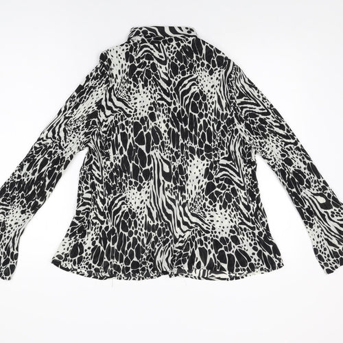 Marks and Spencer Womens Black Geometric Polyester Basic Button-Up Size 14 Collared