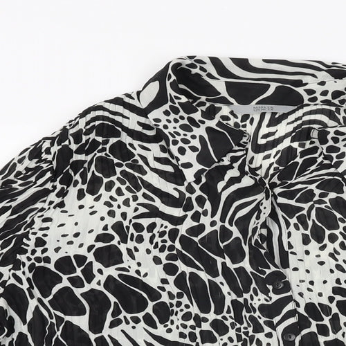 Marks and Spencer Womens Black Geometric Polyester Basic Button-Up Size 14 Collared