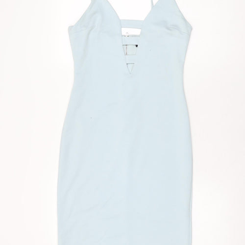 FOREVER 21 Womens Blue Polyester Bodycon Size M V-Neck Zip