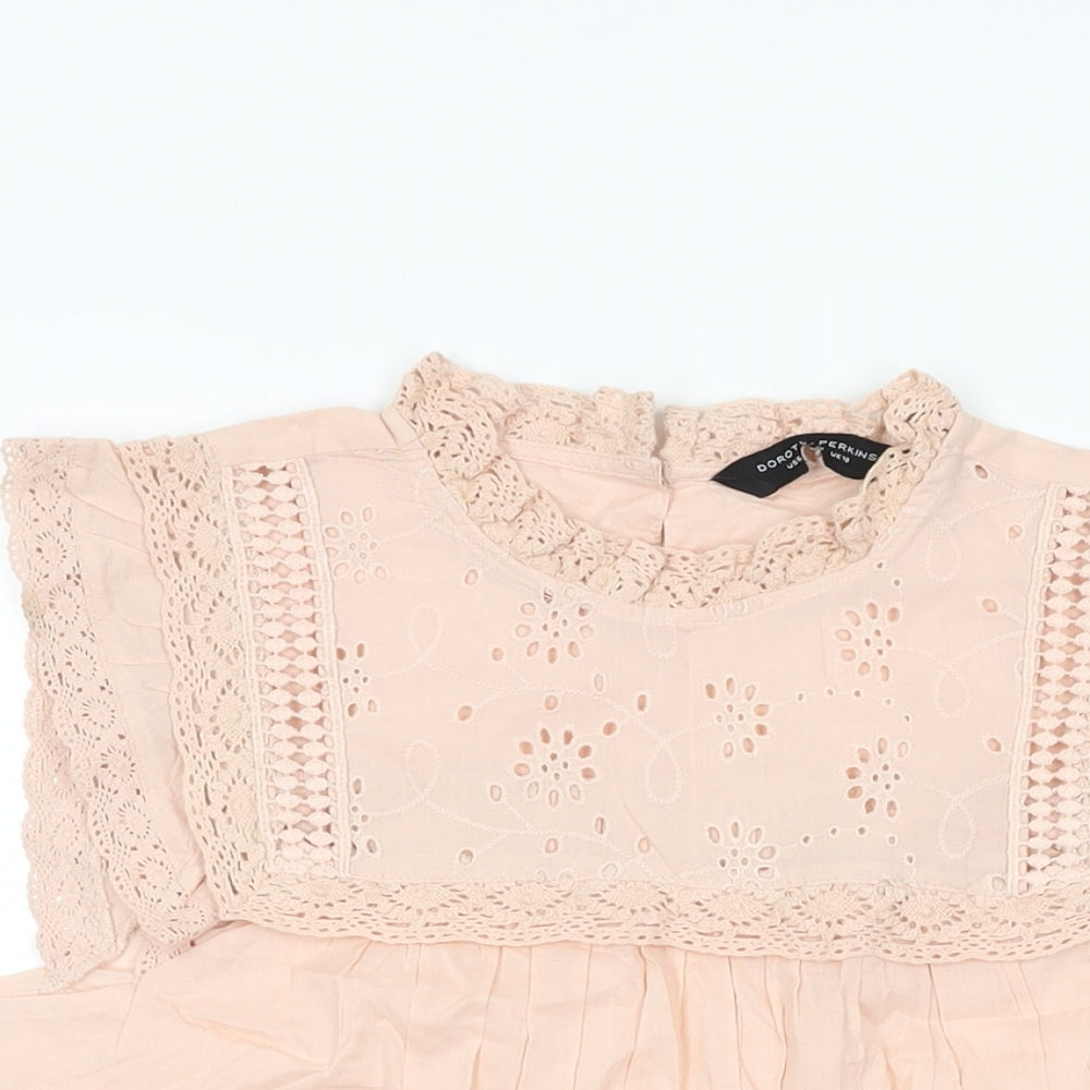 Dorothy Perkins Womens Pink Floral Cotton Basic T-Shirt Size 10 Round Neck